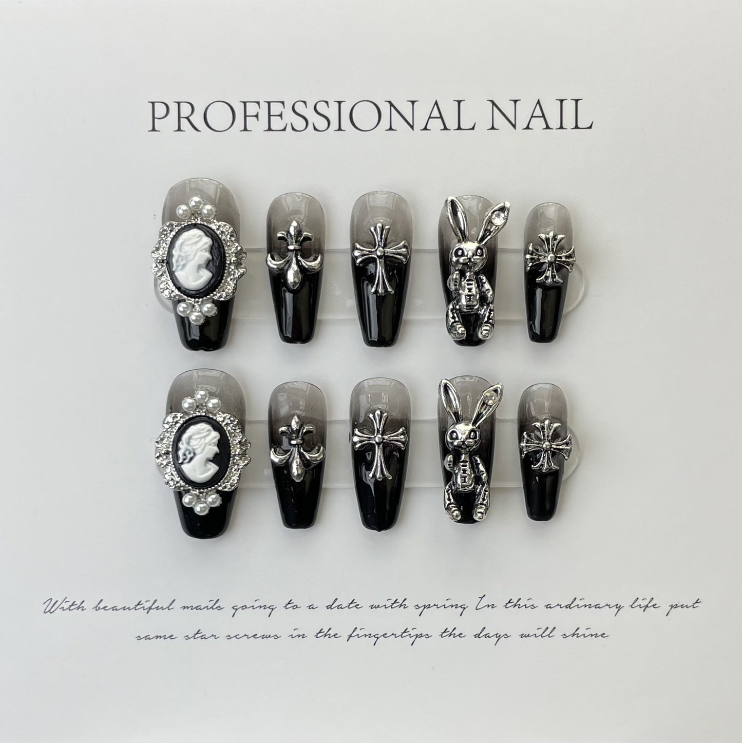 Designer: ManMan Handmade nails Press on Nails DIY Nail Art for woman girl Long Coffin black