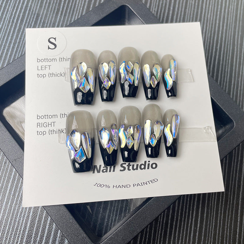 Designer: MeowMeow.Handmade Nail Designs Press on Nails DIY Nail Art for woman girl Long Coffin black