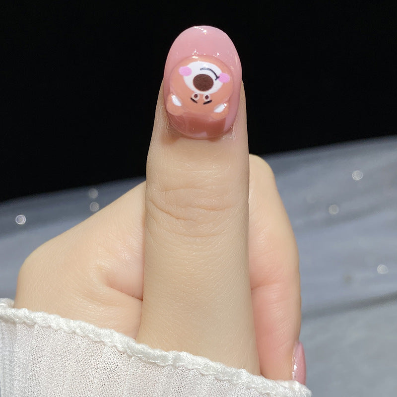 Designer: HuaHua.Handmade nails Press on Nails DIY Nail Art for woman girl Short pink Cartoon