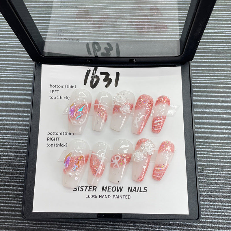 Designer: MeowMeow.Handmade Nail Designs Press on Nails DIY Nail Art for woman girl Long Coffin pink