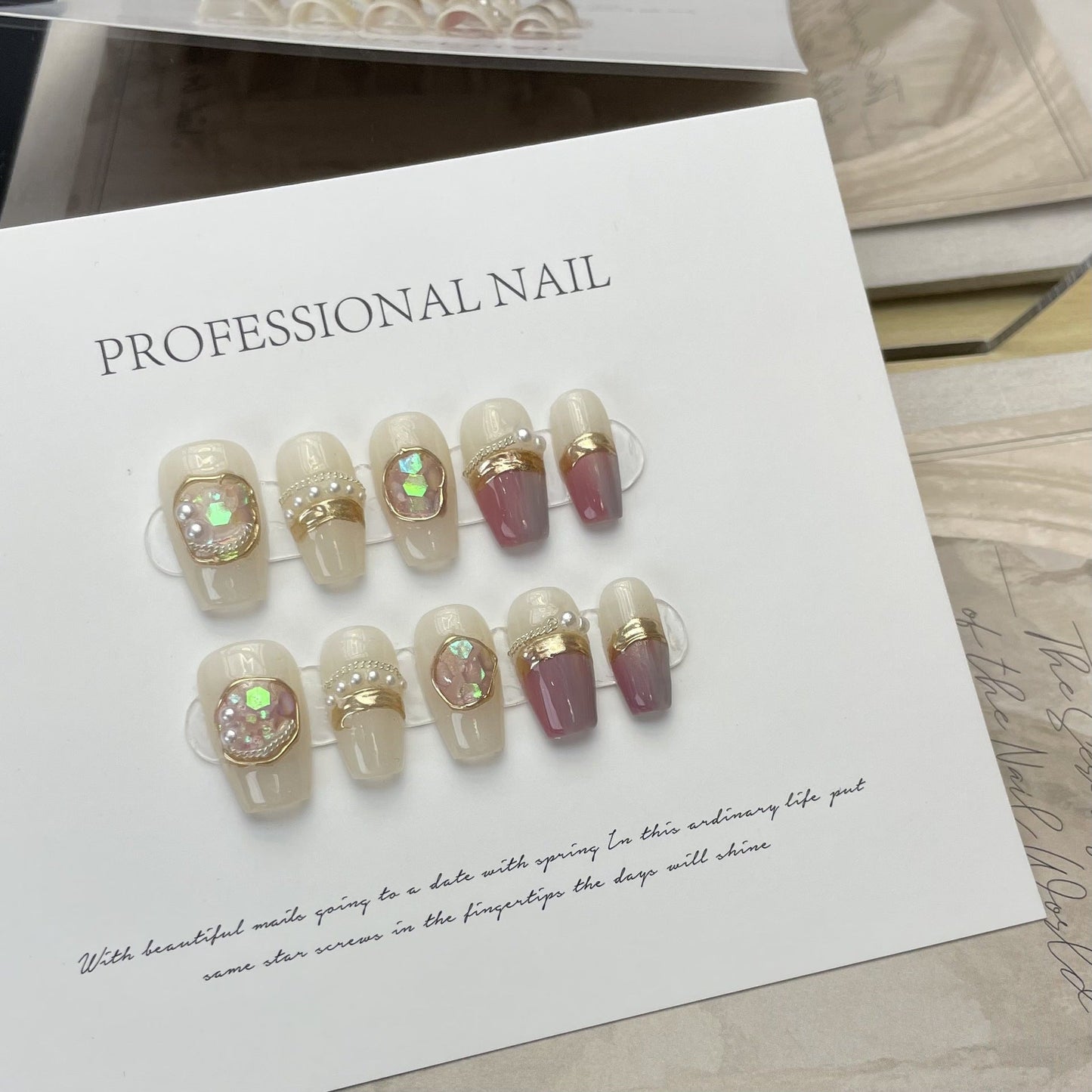 Designer: ManMan Handmade nails Press on Nails DIY Nail Art for woman girl Long Coffin pink