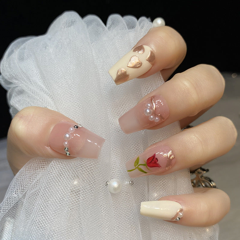 Designer: HuaHua.Handmade nails Press on Nails DIY Nail Art for woman girl Long Coffin pink