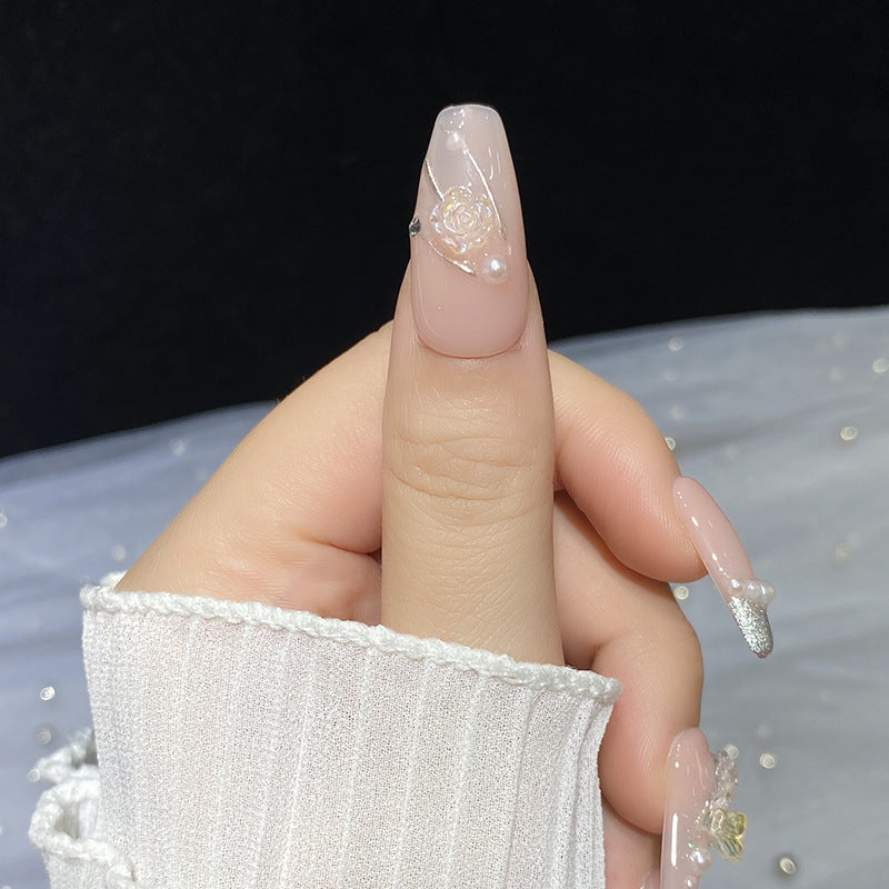 Designer: HuaHua.Handmade nails Press on Nails DIY Nail Art for woman girl Long Coffin pink