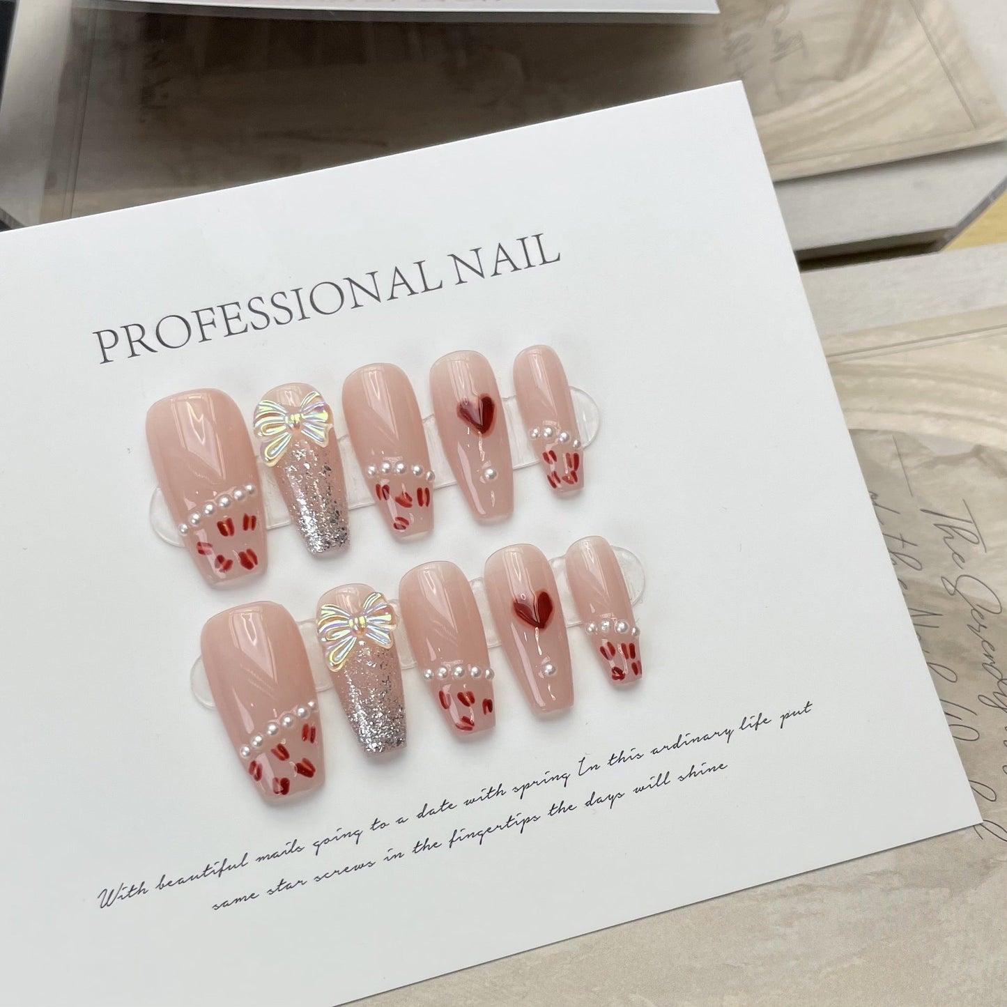 Designer: ManMan Handmade nails Press on Nails DIY Nail Art for woman girl Long Coffin pink
