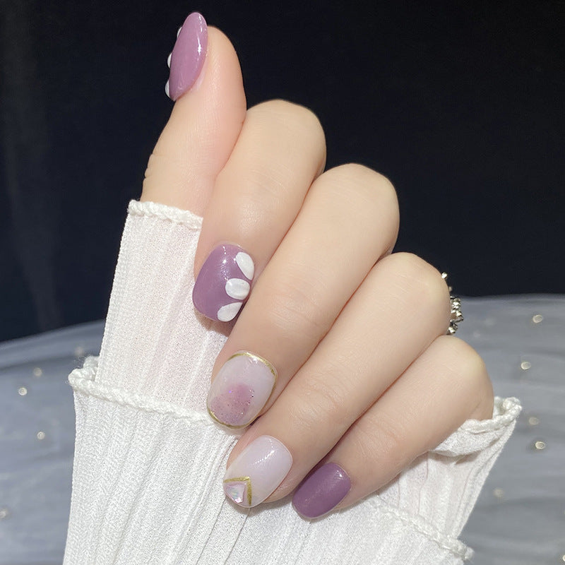 Designer: HuaHua.Handmade nails Press on Nails DIY Nail Art for woman girl Short Square purple