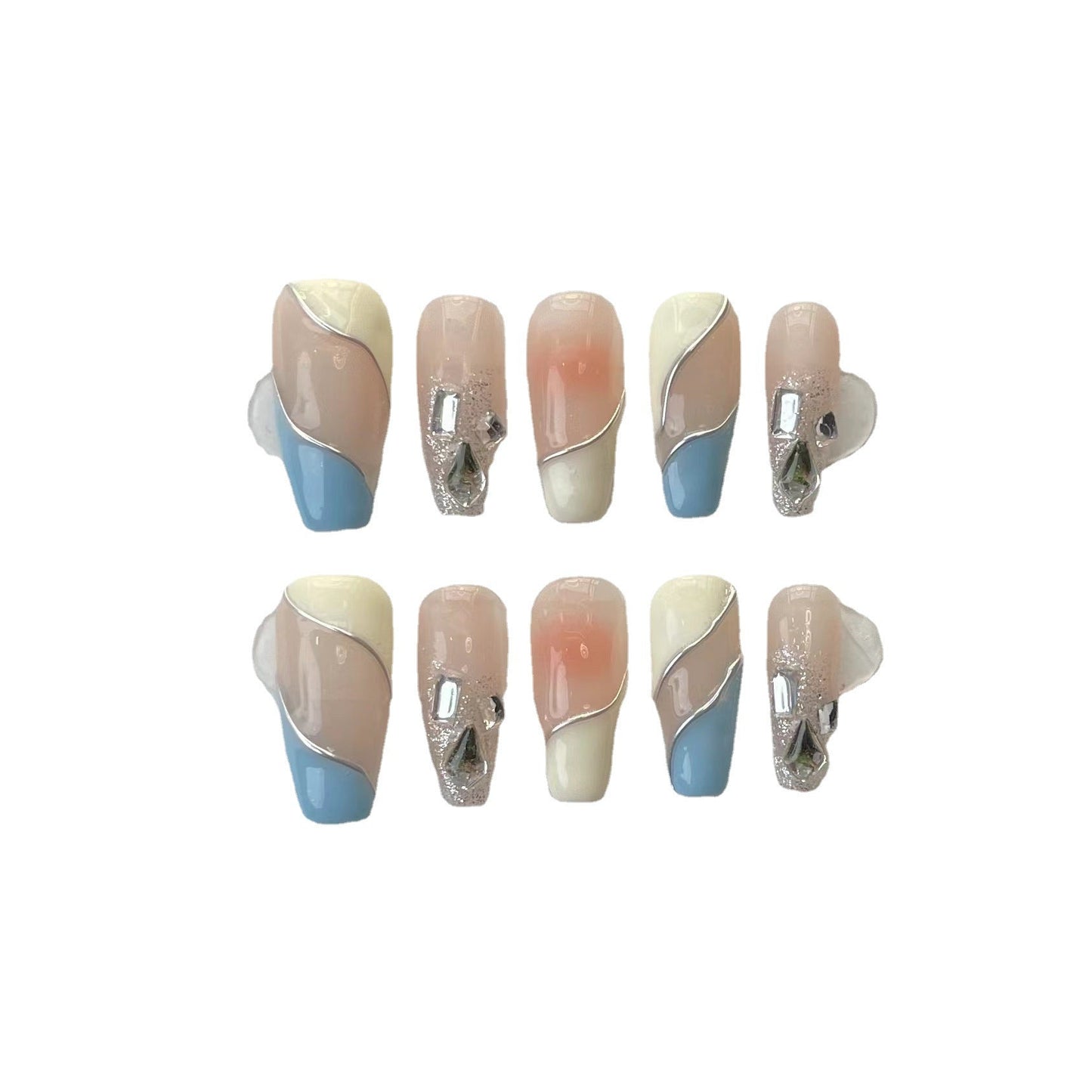 Designer: ManMan Handmade nails Press on Nails DIY Nail Art for woman girl Long Coffin