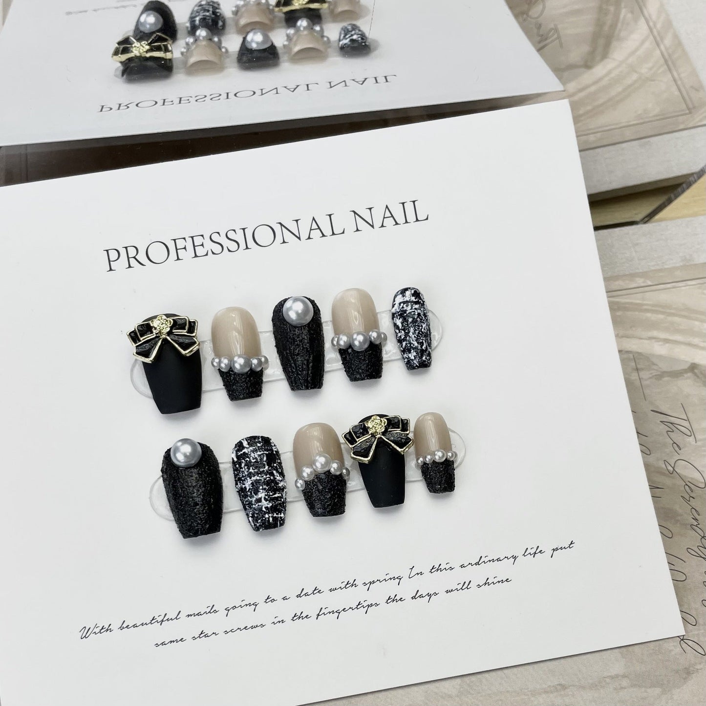 Designer: ManMan Handmade nails Press on Nails DIY Nail Art for woman girl Long Coffin black