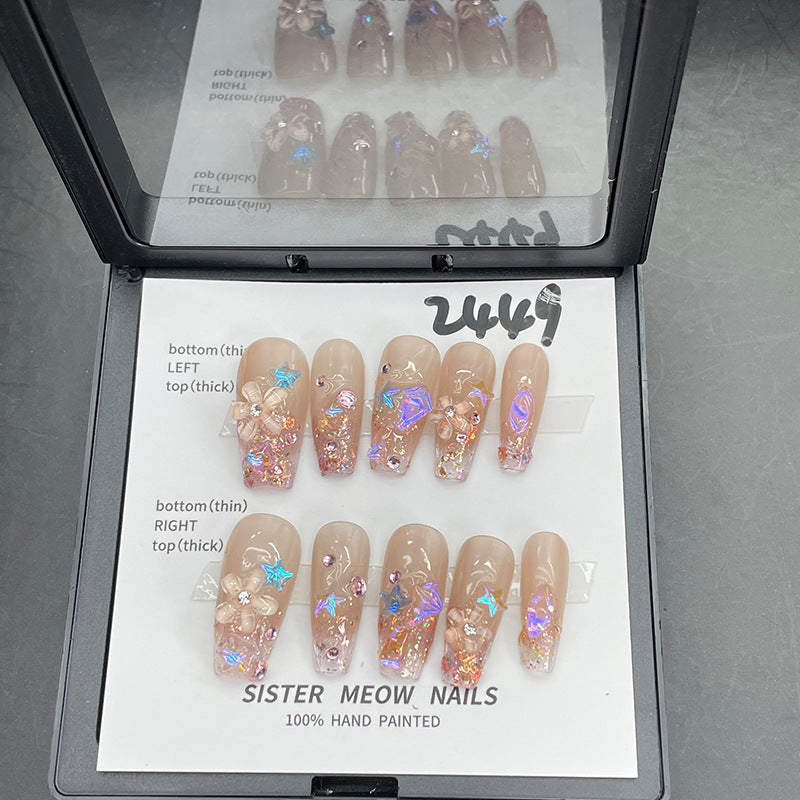 Designer: MeowMeow.Handmade Nail Designs Press on Nails DIY Nail Art for woman girl Long Coffin pink