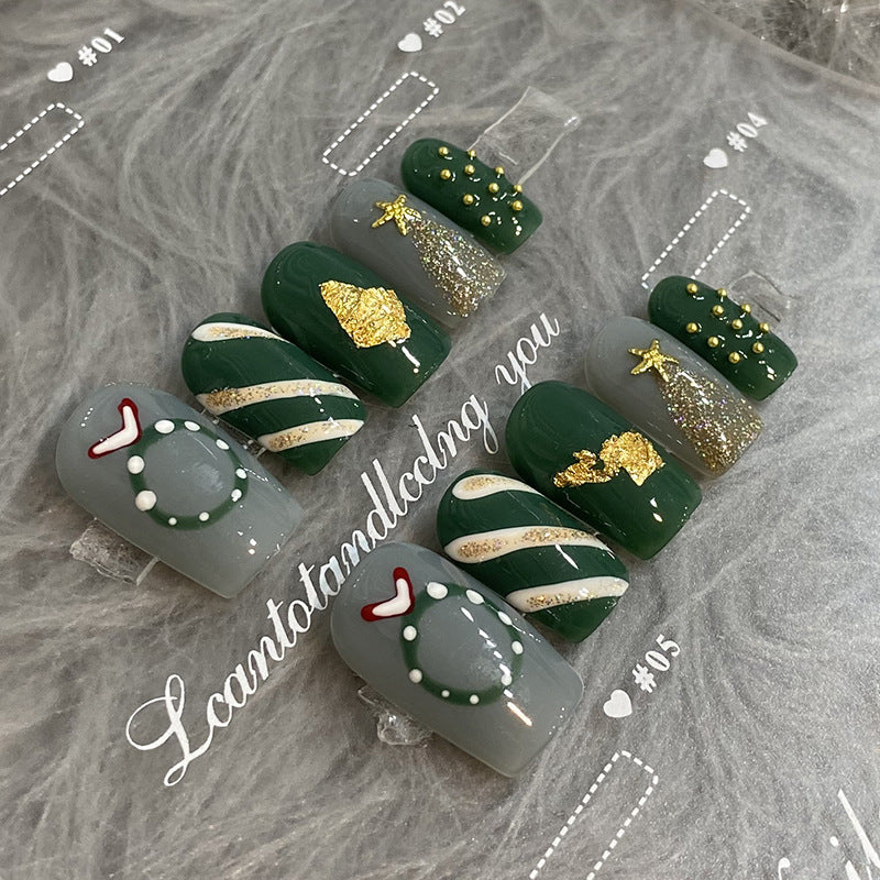 Designer: HuaHua.Handmade nails Press on Nails DIY Nail Art for woman girl Long Square green