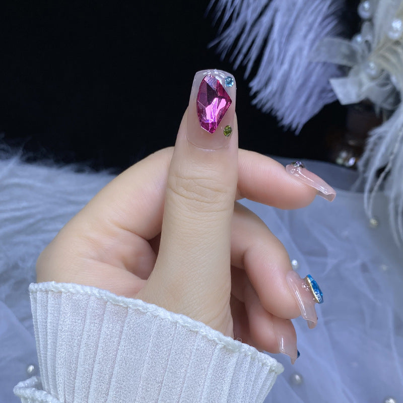 Designer: HuaHua.Handmade nails Press on Nails DIY Nail Art for woman girl Long Coffin pink rhinestone