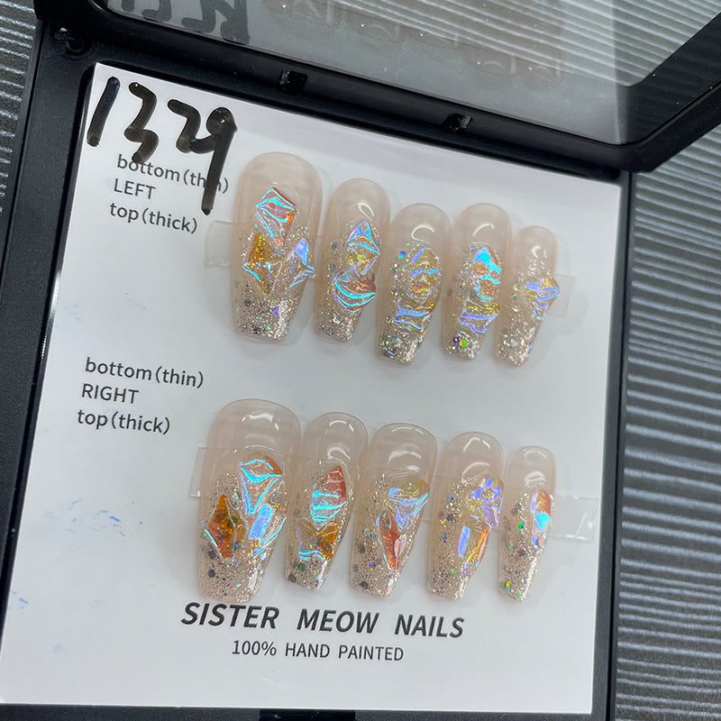 Designer: MeowMeow.Handmade Nail Designs Press on Nails DIY Nail Art for woman girl Long Coffin pink French