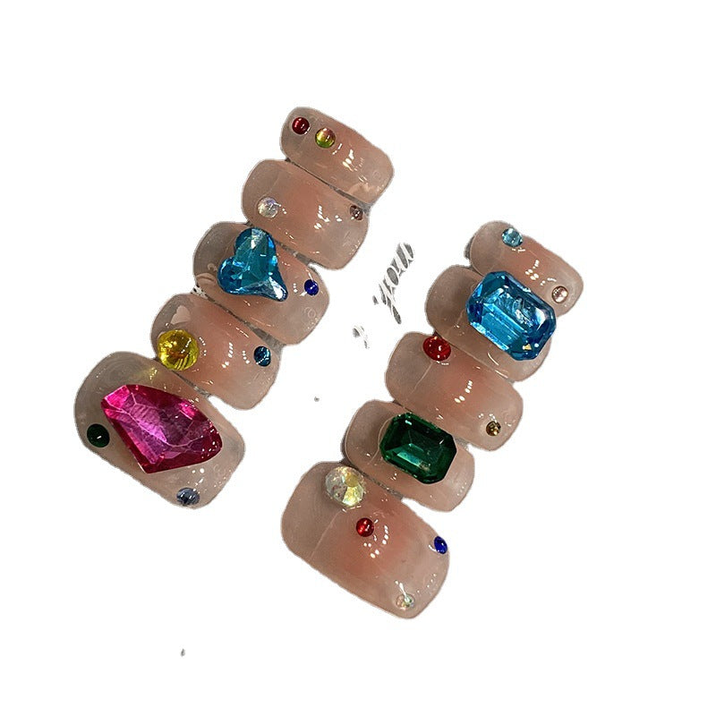 Designer: HuaHua.Handmade nails Press on Nails DIY Nail Art for woman girl Long Coffin pink rhinestone