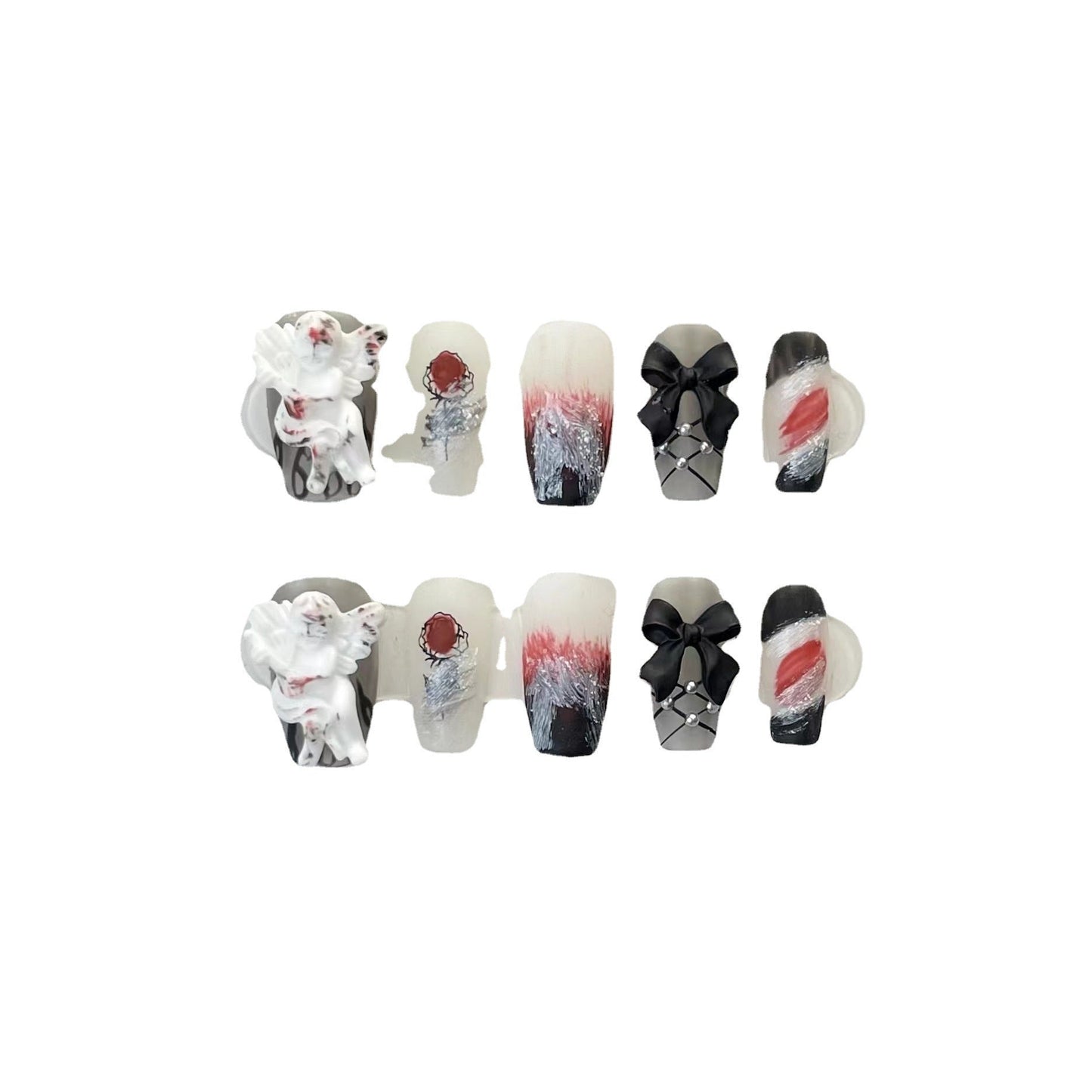 Designer: ManMan Handmade nails Press on Nails DIY Nail Art for woman girl Long Coffin black