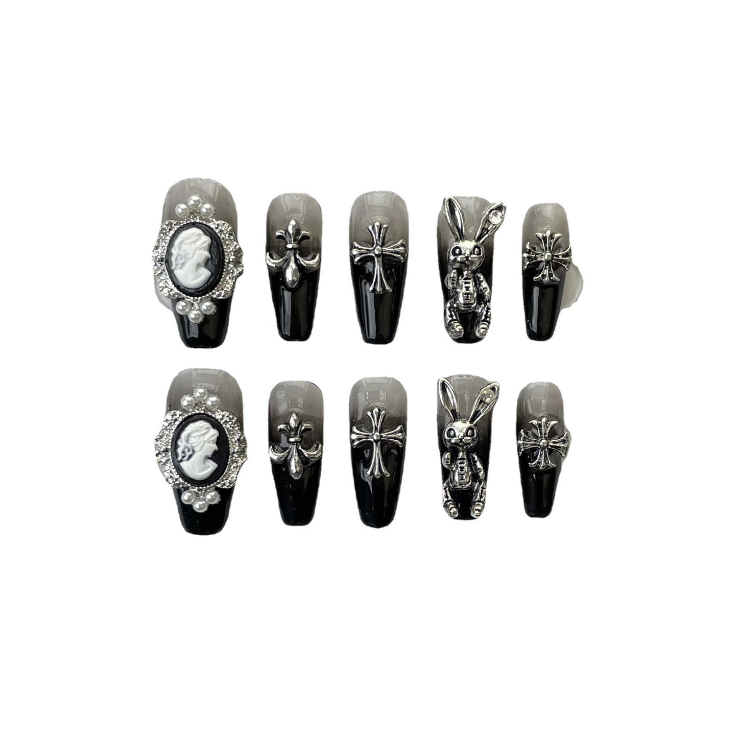 Designer: ManMan Handmade nails Press on Nails DIY Nail Art for woman girl Long Coffin black