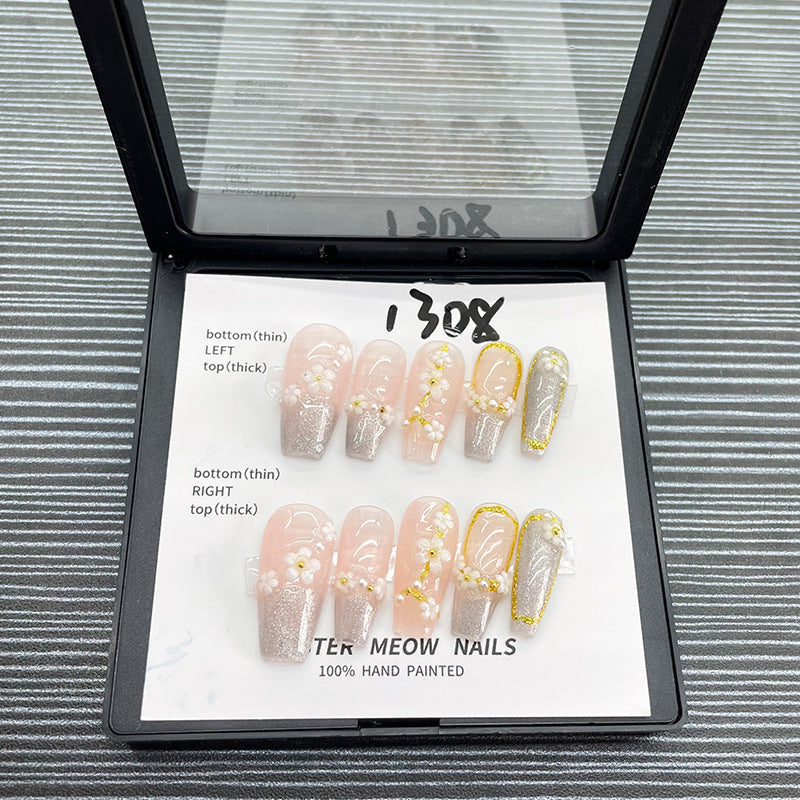 Designer: MeowMeow.Handmade Nail Designs Press on Nails DIY Nail Art for woman girl Long Coffin pink