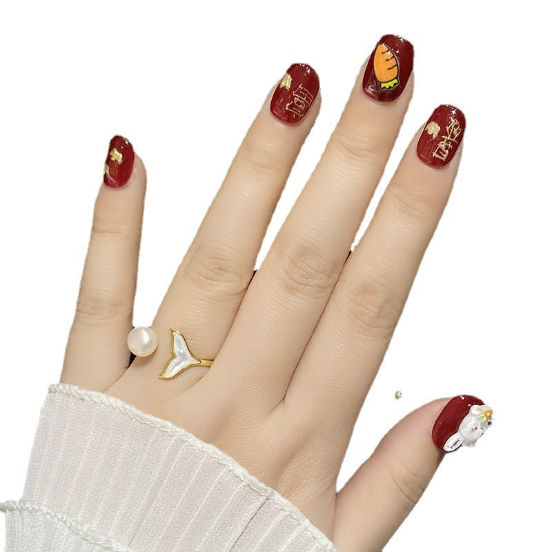 Designer: HuaHua.Handmade nails Press on Nails DIY Nail Art for woman girl Short Square Cartoon red