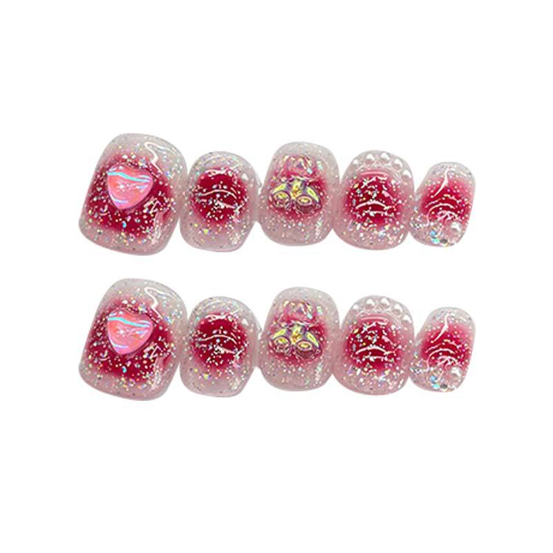 Designer: MeowMeow.Handmade Nail Designs Press on Nails DIY Nail Art for woman girl Short Square red