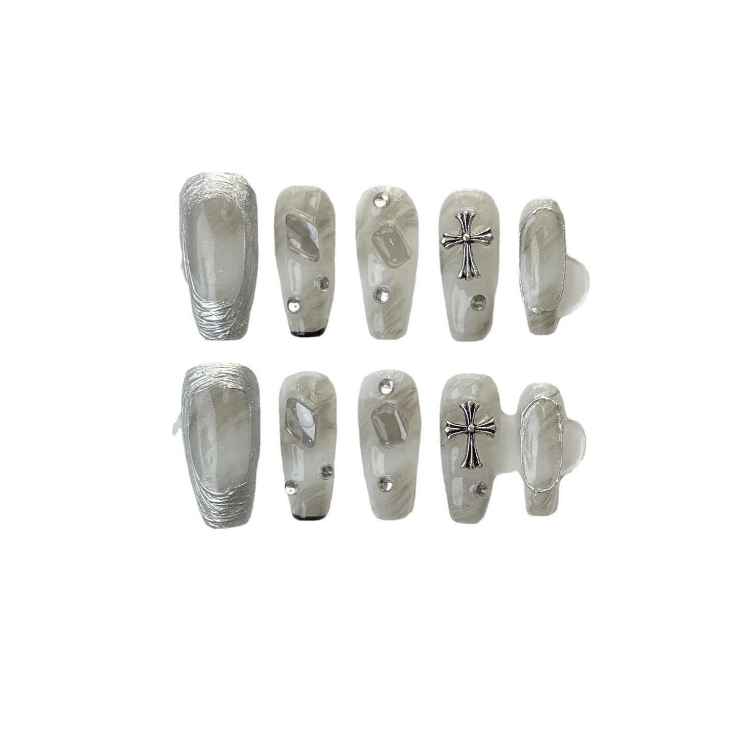 Designer: ManMan Handmade nails Press on Nails DIY Nail Art for woman girl Long Coffin gray