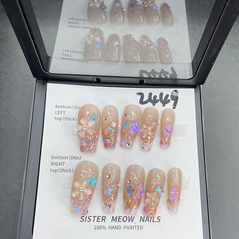 Designer: MeowMeow.Handmade Nail Designs Press on Nails DIY Nail Art for woman girl Long Coffin pink