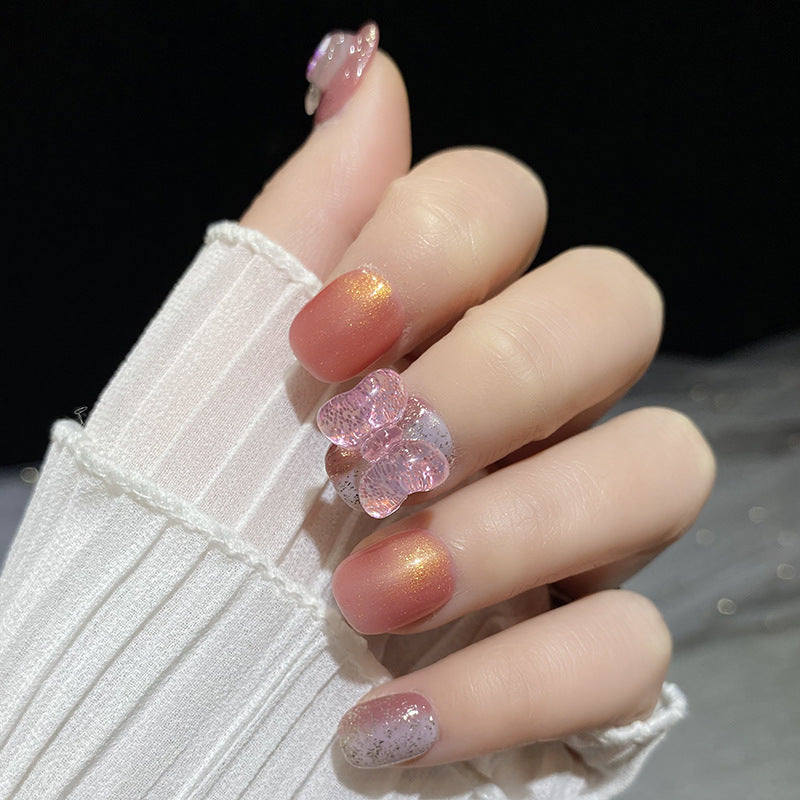 Designer: HuaHua.Handmade nails Press on Nails DIY Nail Art for woman girl Short Square pink