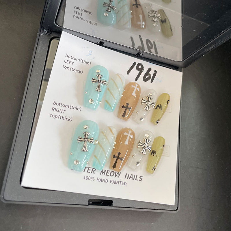 Designer: MeowMeow.Handmade Nail Designs Press on Nails DIY Nail Art for woman girl Long Coffin colorful
