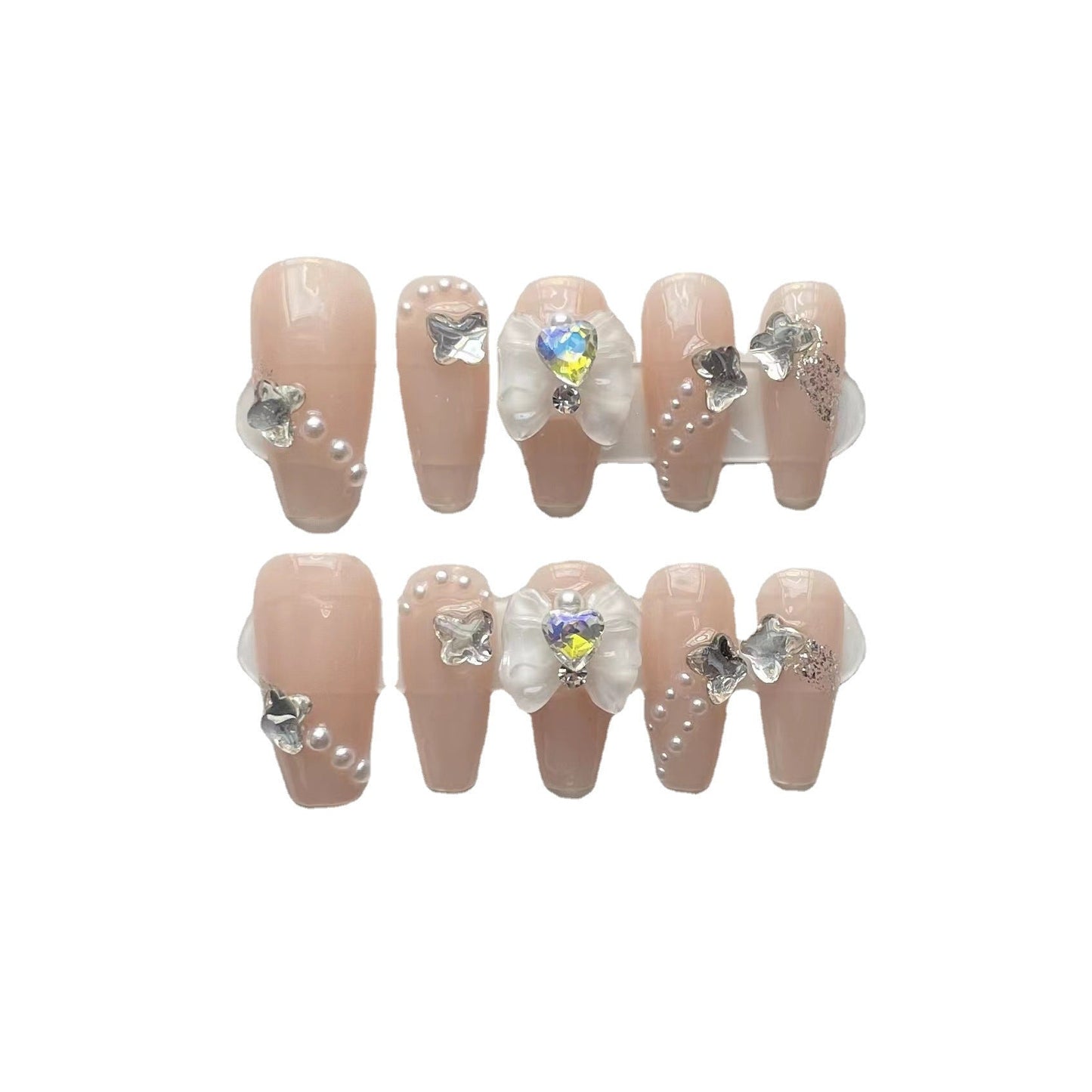 Designer: ManMan Handmade nails Press on Nails DIY Nail Art for woman girl Long Coffin pink
