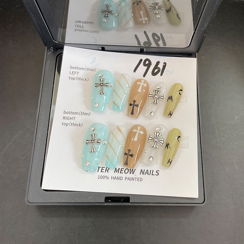Designer: MeowMeow.Handmade Nail Designs Press on Nails DIY Nail Art for woman girl Long Coffin colorful
