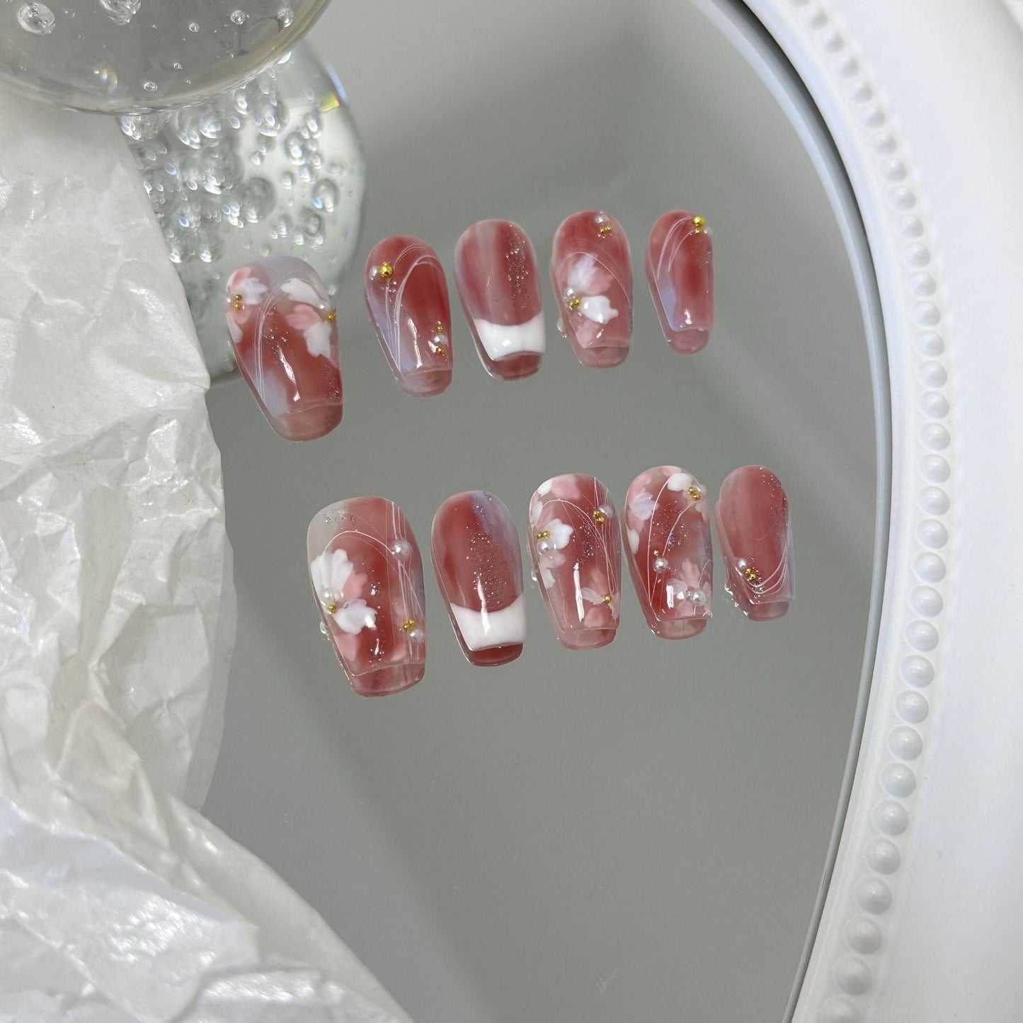 Designer: MaoMao.24178 Handmade Nail Designs Press on Nails DIY Nail Art for woman girl Long Coffin pink