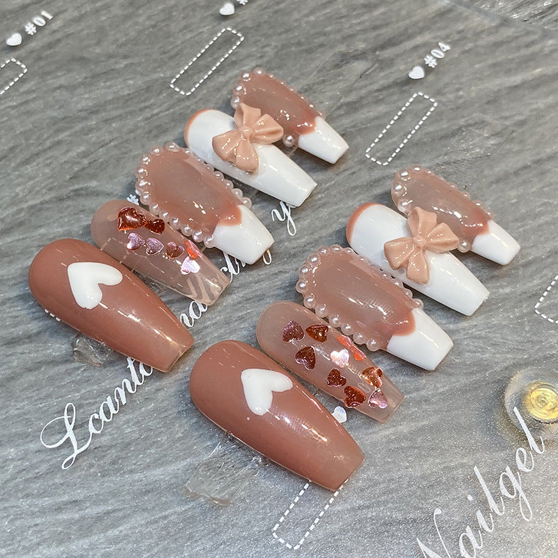 Designer: HuaHua.Handmade nails Press on Nails DIY Nail Art for woman girl Long Coffin pink