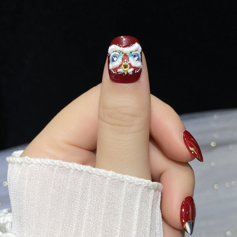 Designer: HuaHua.Handmade nails Press on Nails DIY Nail Art for woman girl Short Square red
