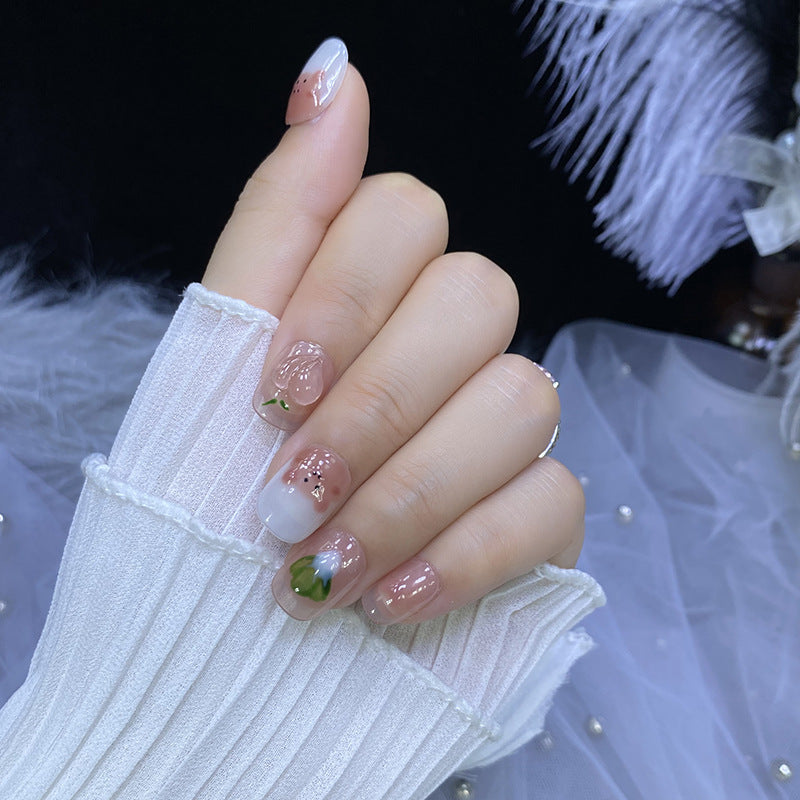 Designer: HuaHua.Handmade nails Press on Nails DIY Nail Art for woman girl Short Square pink