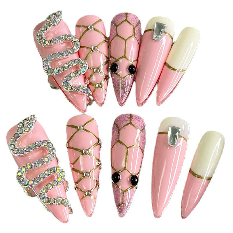 Designer: MeowMeow.2968 Handmade Nail Designs Press on Nails DIY Nail Art for woman girl Almond Long pink