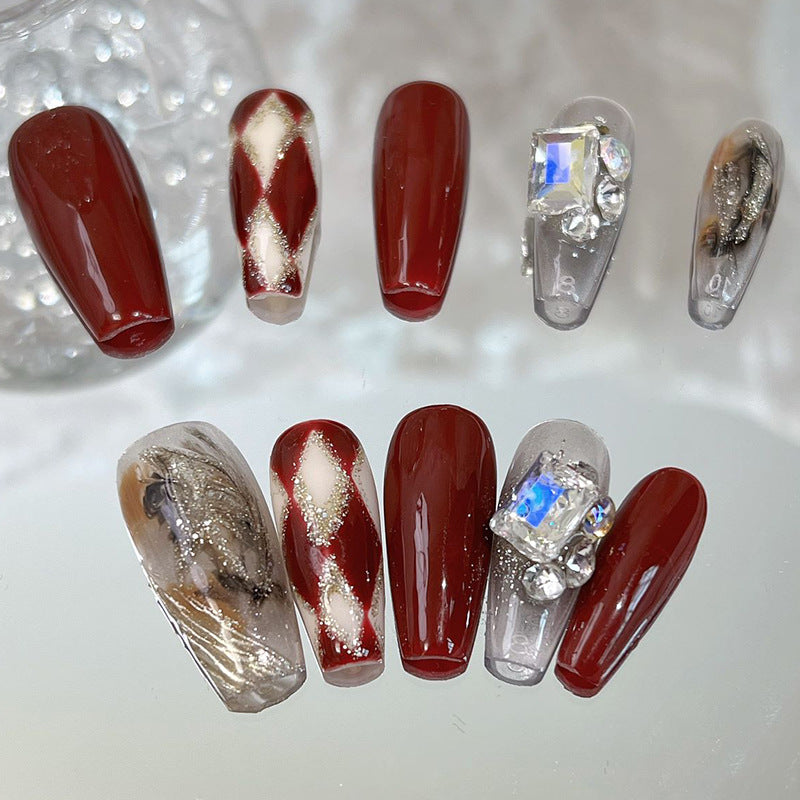 Designer: MeowMeow.Handmade Nail Designs Press on Nails DIY Nail Art for woman girl Long Coffin red