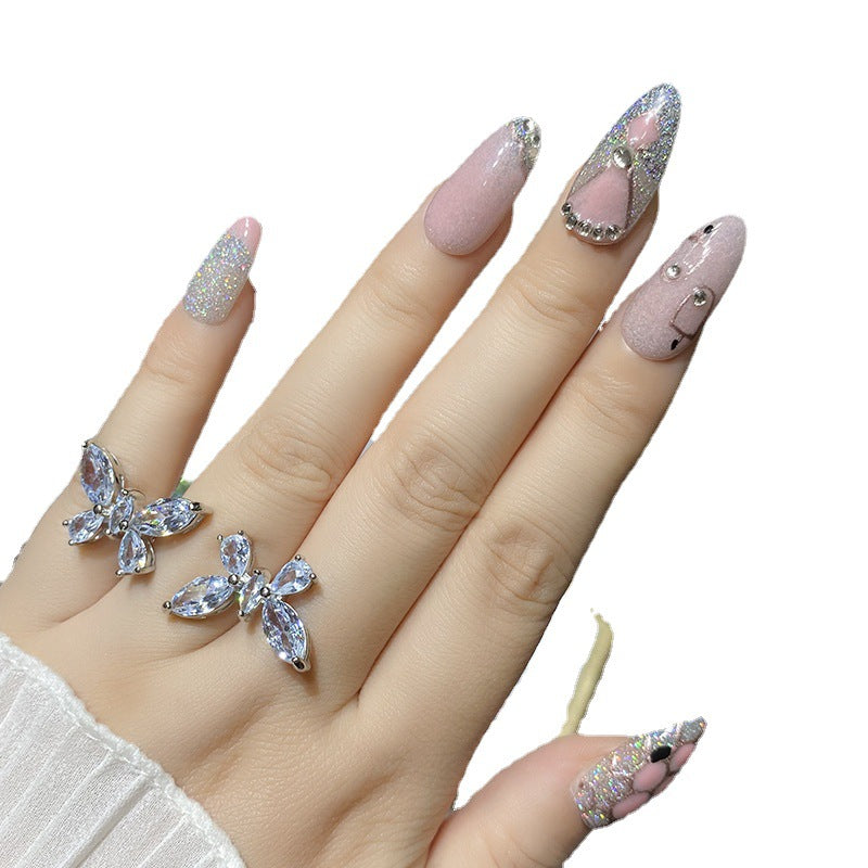 Designer: HuaHua.Handmade nails Press on Nails DIY Nail Art for woman girl Almond Long pink