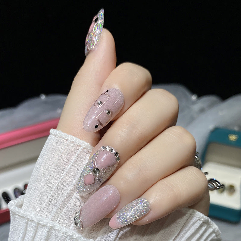 Designer: HuaHua.Handmade nails Press on Nails DIY Nail Art for woman girl Almond Long pink