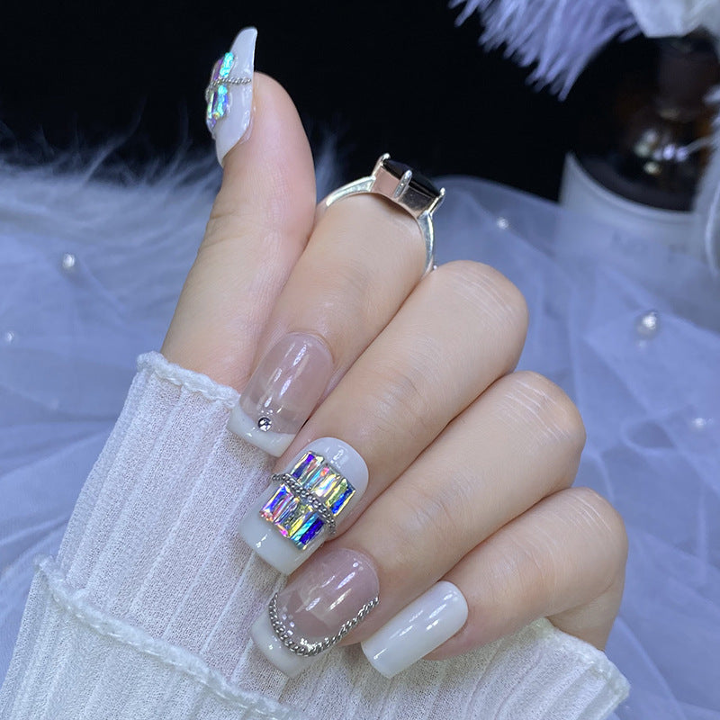 Designer: HuaHua.Handmade nails Press on Nails DIY Nail Art for woman girl Long Square pink rhinestone