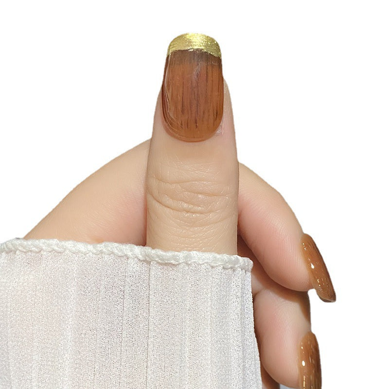 Designer: HuaHua.Handmade nails Press on Nails DIY Nail Art for woman girl Long Square brown gold