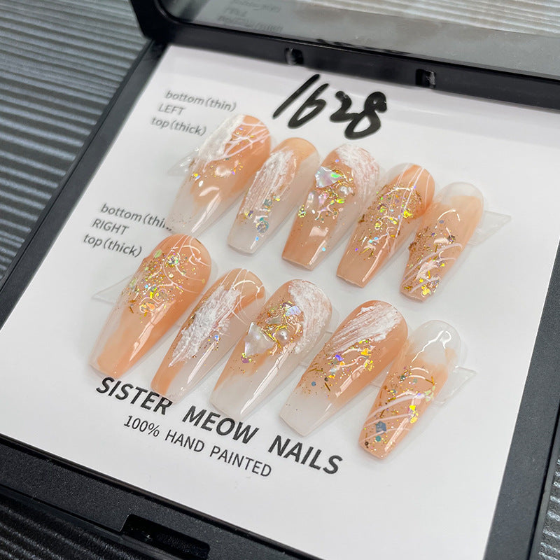 Designer: MeowMeow.Handmade Nail Designs Press on Nails DIY Nail Art for woman girl Long Coffin orange