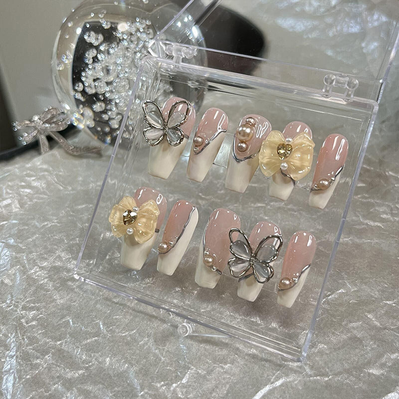 Designer: MeowMeow.Handmade Nail Designs Press on Nails DIY Nail Art for woman girl Long Coffin pink