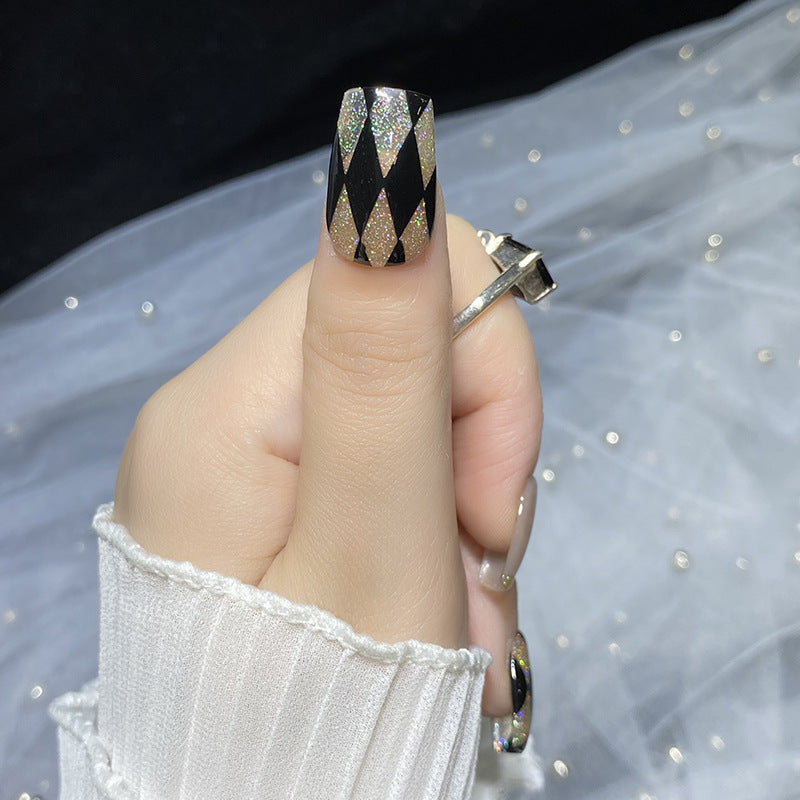 Designer: HuaHua.Handmade nails Press on Nails DIY Nail Art for woman girl Long Square pink black