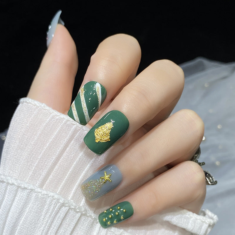 Designer: HuaHua.Handmade nails Press on Nails DIY Nail Art for woman girl Long Square green