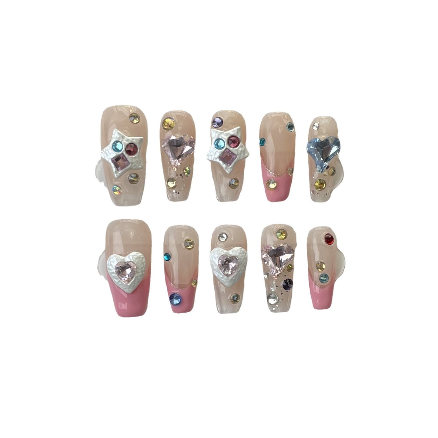 Designer: ManMan Handmade nails Press on Nails DIY Nail Art for woman girl Long Coffin pink