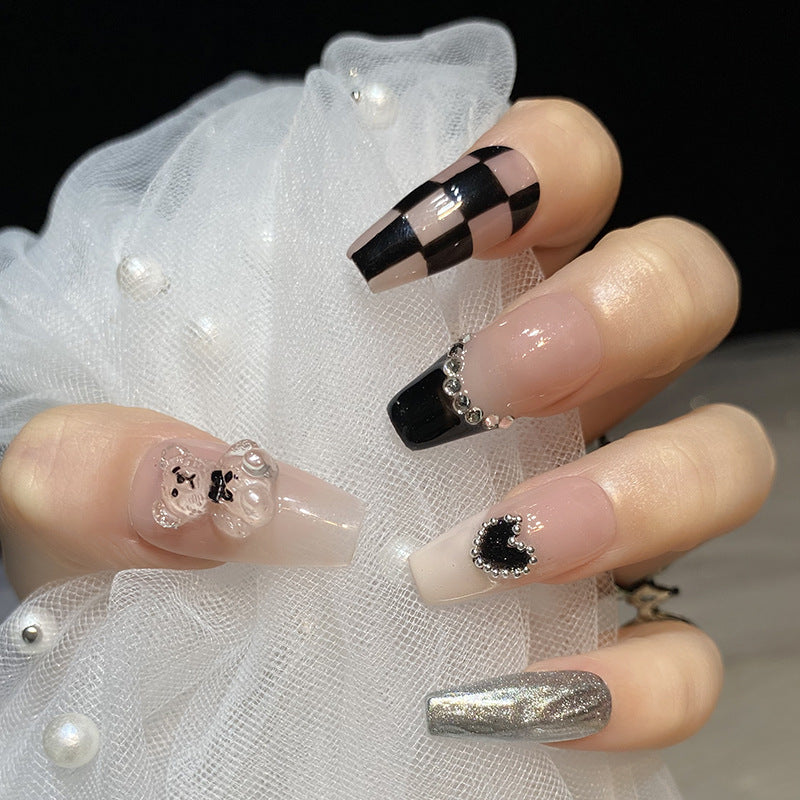 Designer: HuaHua.Handmade nails Press on Nails DIY Nail Art for woman girl Long Coffin pink