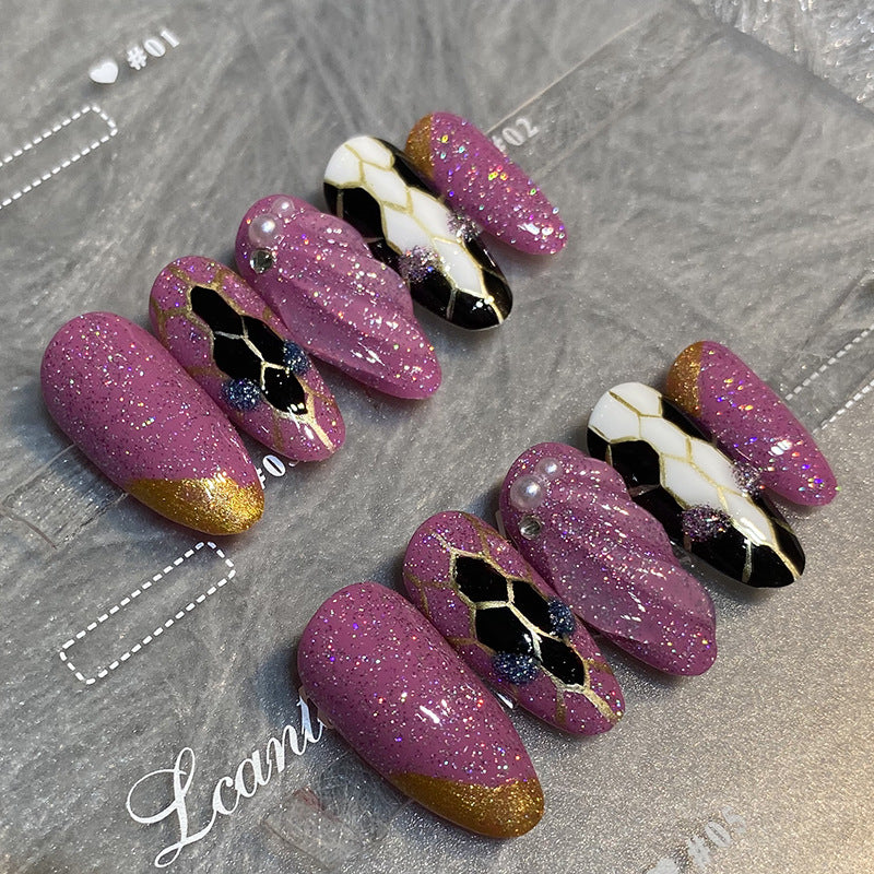 Designer: HuaHua.Handmade nails Press on Nails DIY Nail Art for woman girl Almond Long mauve