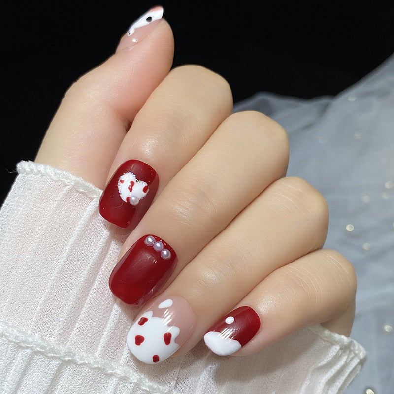 Designer: HuaHua.Handmade nails Press on Nails DIY Nail Art for woman girl Short Square red