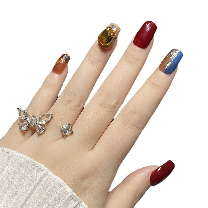 Designer: HuaHua.Handmade nails Press on Nails DIY Nail Art for woman girl Long Square red