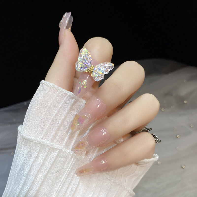 Designer: HuaHua.Handmade nails Press on Nails DIY Nail Art for woman girl Long Coffin pink