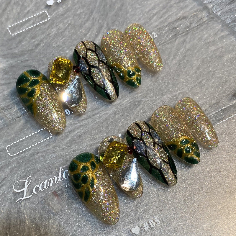 Designer: HuaHua.Handmade nails Press on Nails DIY Nail Art for woman girl Almond Long