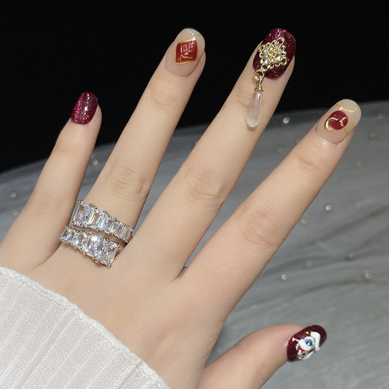 Designer: HuaHua.Handmade nails Press on Nails DIY Nail Art for woman girl Short Square red