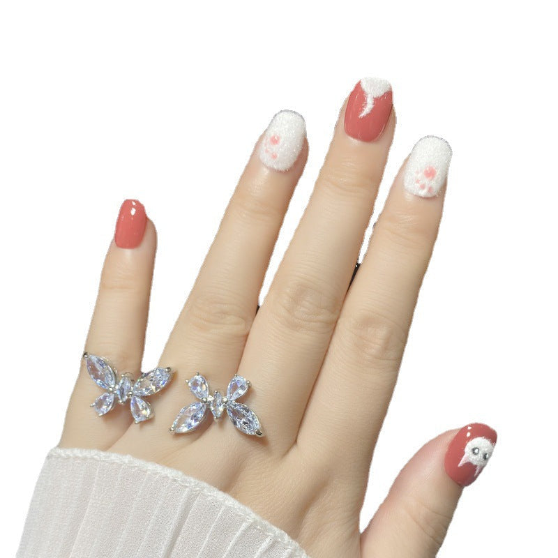 Designer: HuaHua.Handmade nails Press on Nails DIY Nail Art for woman girl Short Square Cartoon red
